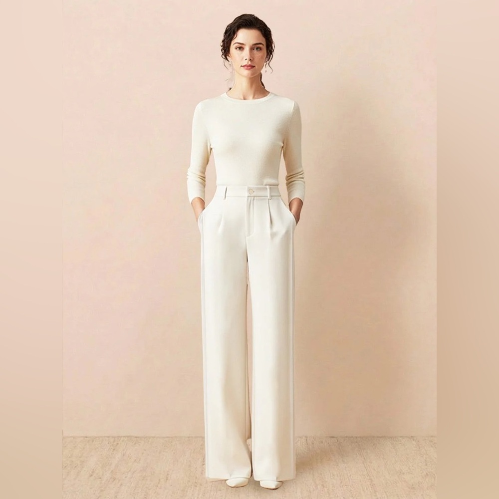 NEW - High-Waist Wide-Leg Cream Trousers
